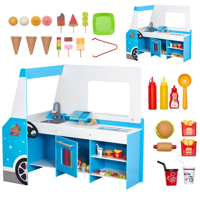 Alt view image 16 of 16 - VEVOR Ice Cream Truck Wooden Playset Pretend Play Stand for Kids Aged 3-7