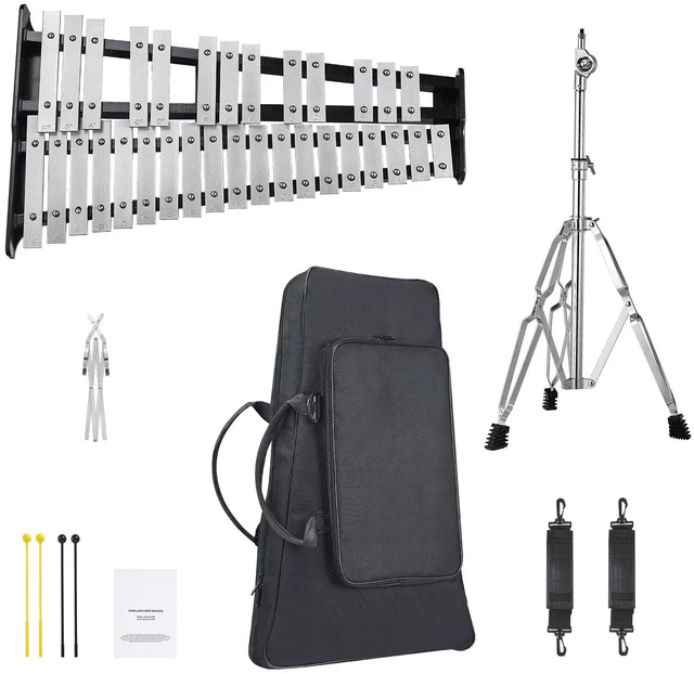 Alt view image 9 of 9 - VEVOR 32 Note Glockenspiel Xylophone Bell Kit, Professional Percussion Instrument Set with Mallets, Drum Sticks, Music Stand, Adjustable Stand and Carrying Bag for Students & Adults