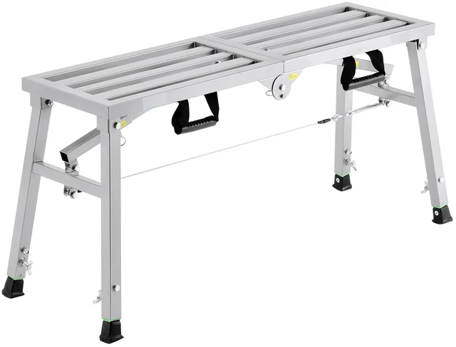 Alt view image 8 of 8 - Work Platform, 3 Gear Adjustable Height, Folding Alloy Steel Step Ladder, Portable Scaffolding Platform, 400 lb Load Capacity, Non-Slip Rubber Feet, Drywall Painting Stool, for Cleaning &Washing