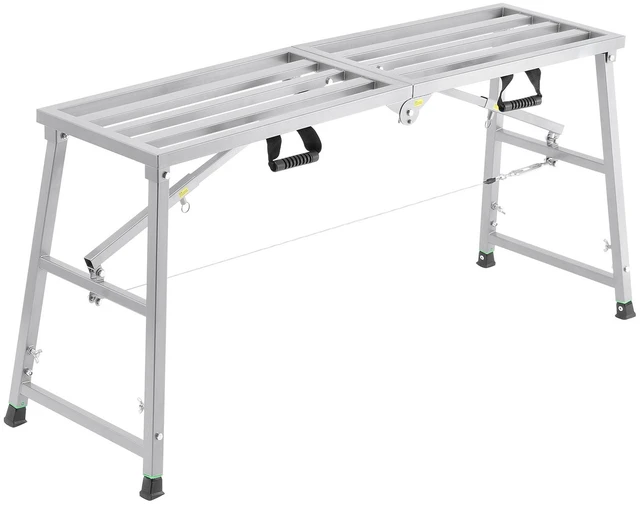 Alt view image 8 of 8 - Work Platform, 4 Gear Adjustable Height, Folding Alloy Steel Step Ladder, Portable Scaffolding Platform, 800 lb Load Capacity, Non-Slip Rubber Feet, Drywall Painting Stool, Cleaning & Washing