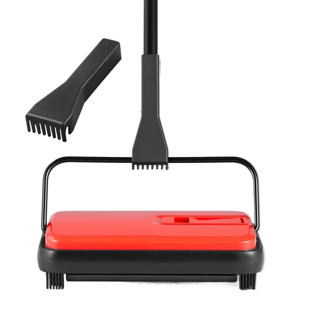 Alt view image 8 of 8 - Carpet Sweeper Manual, Floor Sweeper with 300 ml Dustbin Capacity Easy to Empty, 6.7 inch Cleaning Width for Home Office Carpets Pet Hair Dust, Red