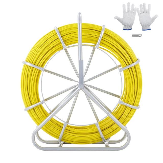 Alt view image 15 of 15 - Fish Tape Fiberglass, 492 ft, 5/16 in, Duct Rodder Fishtape Wire Puller, Cable Running Rod with Steel Reel Stand, 3 Pulling Heads, Fishing Tools for Walls and Electrical Conduit, Non-Conductive