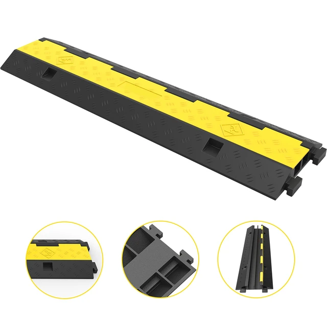 Alt view image 15 of 15 - VEVOR Cable Protector Ramp, 4 Packs 2 Channels Speed Bump Hump, Rubber Modular Speed Bump Rated 11000 LBS Load Capacity, Protective Wire Cord Ramp Driveway Rubber Traffic Speed Bumps Cable Protector