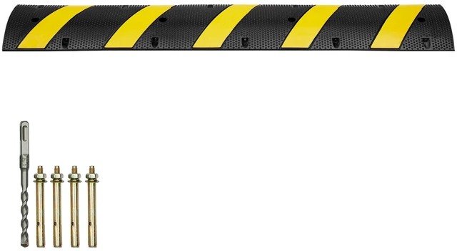 Alt view image 16 of 16 - 72'' Rubber Speed Bump, Dual Channel, Supports up to 22000 lbs, Durable Traffic Speed Hump with Bright Yellow Reflective Strip, Includes 4 Expansion Screws & Drill for Asphalt, Concrete, Grav
