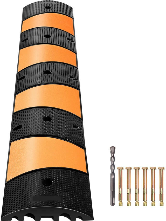 Alt view image 14 of 14 - Rubber Speed Bump, 1 Pack 2 Channel Speed Bump Hump, 72.8\" Long Modular Speed Bump Rated 22000 LBS Load Capacity, 72.8 x 12.2 x 2.2 Garage Speed Bump for Asphalt Concrete Gravel Driveway-6 FT