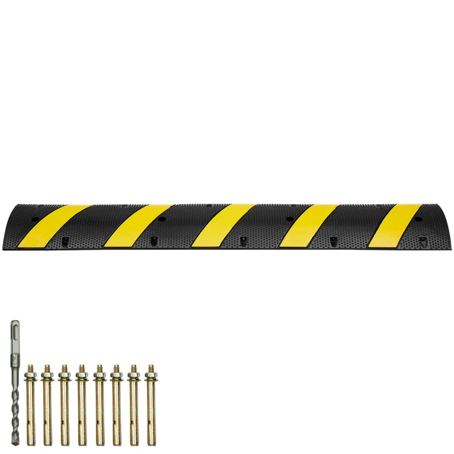 Alt view image 8 of 8 - 2PCs 6 ft/72'' Rubber Speed Hump, 2 Channel, 22000 lbs Capacity Heavy Duty Traffic Speed Bump, with High Reflective Yellow Strip 8 Expansion Screws and 1 Drill, for Asphalt Concrete Gravel Roads