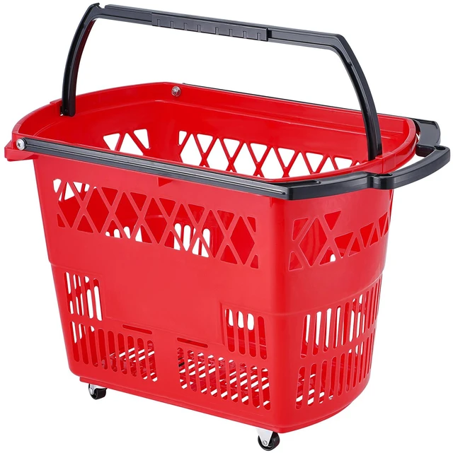 Alt view image 8 of 8 - Shopping Baskets, 6PCS, 39L Shopping Carts with Handles, Plastic Rolling Shopping Basket with Wheels, Large Portable Shopping Basket Set for Supermarkets, Retail Stores, Grocery Shopping, Red