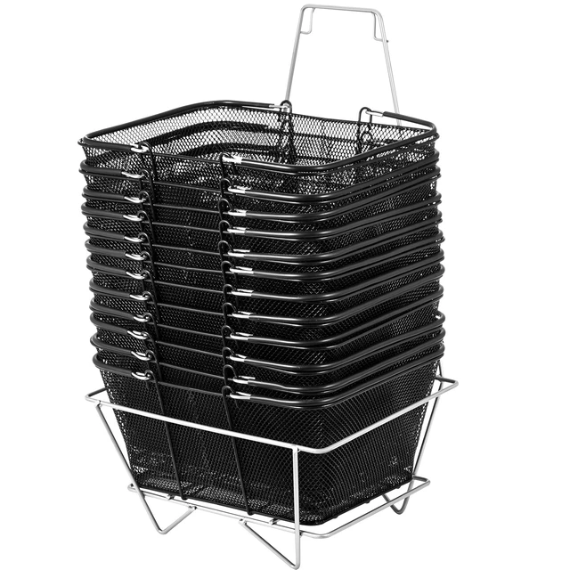 Alt view image 10 of 10 - Shopping Baskets with Handles, 12PCS, Black Metal Shopping Basket, Portable Wire Shopping Basket, Black Wire Mesh shopping Basket Set for Supermarkets, Retail Stores, Grocery Shopping, Black