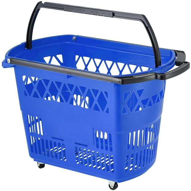 Alt view image 8 of 8 - Shopping Baskets, 6PCS, 39L Shopping Carts with Handles, Plastic Rolling Shopping Basket with Wheels, Large Portable Shopping Basket Set for Supermarkets, Retail Stores, Grocery Shopping, Blue