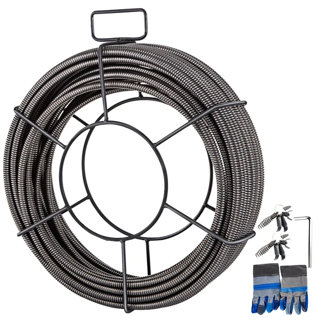 Alt view image 8 of 8 - Drain Cleaning Cable 100 FT x 3/8 Inch, Solid Core Steel Sewer Cable with 4 Cutter for 2" to 4" Pipes, Sewer Auger Cleaner Cable for Sink, Floor Drain, Toilet