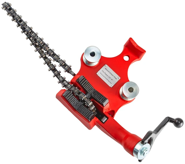 Alt view image 2 of 2 - Screw Bench Chain Vise 1/8 to 5-Inch Pipe Capacity, Heavy Duty Bench Chain Pipe Vise with Crank Handle, Neoprene-Coated Jaw, Cast Iron Material Ideal for a Variety of Pipes