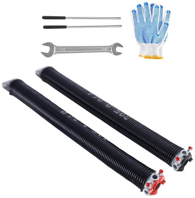 Alt view image 8 of 8 - Garage Door Torsion Springs, Pair of 0.225 x 2 x 24 in, 16000 Cycles, Electrophoresis Black Coated for Replacement, Garage Door Springs with Non-Slip Winding Bars, Gloves and Mounting Wrench