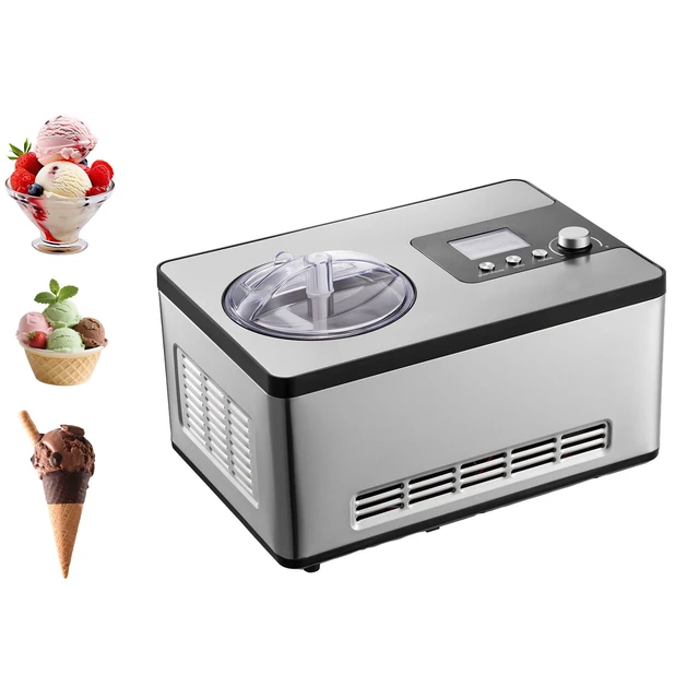 Alt view image 8 of 8 - Automatic Ice Cream Maker with Built-in Compressor, 2 Quart No Pre-freezing Fruit Yogurt Machine, Stainless Steel Electric Sorbet Maker, 3 Modes Gelato Maker with LCD Display & Timer, Silver