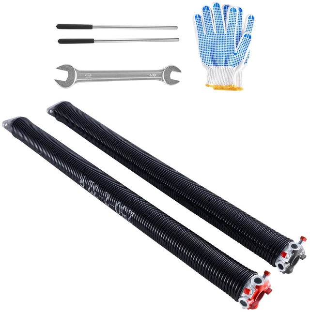 Alt view image 8 of 8 - Garage Door Torsion Springs, Pair of 0.25 x 2 x 32 in, 16000 Cycles, Electrophoresis Black Coated for Replacement, Garage Door Springs with Non-Slip Winding Bars, Gloves and Mounting Wrench