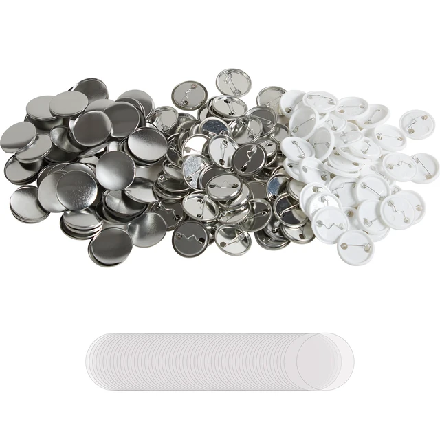 Alt view image 8 of 8 - 500 Sets 1.25 inch 32mm Pin Back Button Parts, DIY Round Button Badge Parts, Set Includes Metal Top, Plastic/Metal Button, Clear Film, and Blank Paper For Gifts Presents, Machine NOT Included