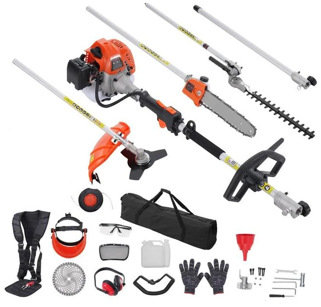 Alt view image 8 of 8 - 52CC 6-in-1 Multi-Functional Trimming Tools, Gas Hedge Trimmer, Weed Eater, String Trimmer, Brush Cutter, Edger, Pole Saw Chainsaw Pruner with Extension Pole