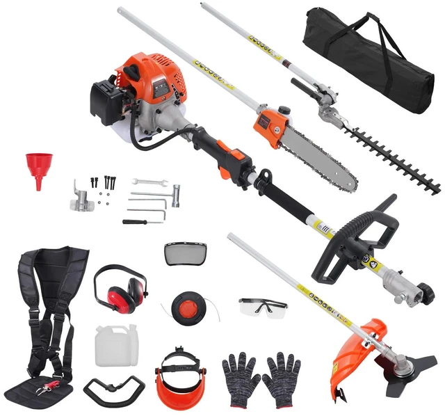 Alt view image 8 of 8 - 26CC 5-in-1 Multi-Functional Trimming Tools, Gas Hedge Trimmer, Weed Eater, String Trimmer, Edger, Pole Saw Chainsaw Pruner with Extension Pole