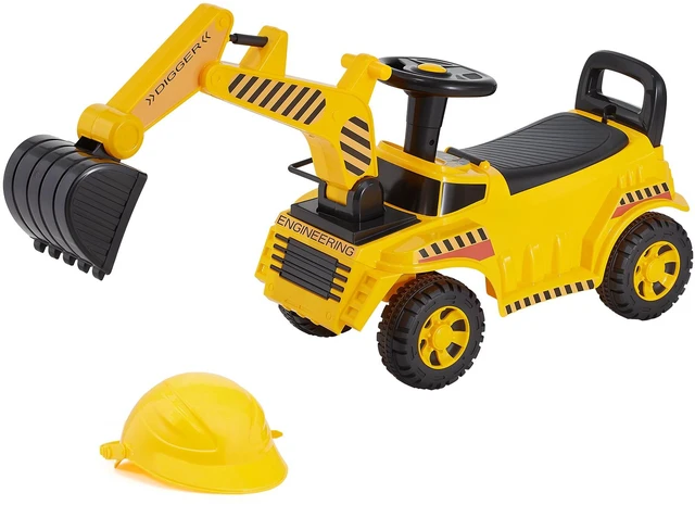 Alt view image 10 of 10 - Ride On Toddler Car, Push Car for Toddler 19 to 36 Months, Excavator Digger Toy with Helmet & Music, 55 lbs Load Capacity, Foot-to-Floor Walker for Kids, Yellow