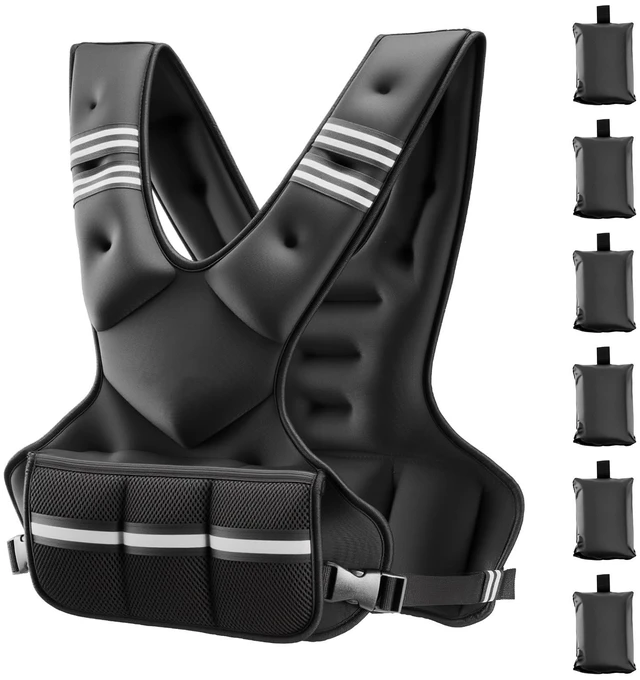 Alt view image 15 of 15 - Adjustable Weighted Vest, 11-20lb Weight Vest with 6 Ironsand Weights and Reflective Stripe, Body Weight Vest Exercise Set for Men Women, Workout Equipment for Strength Training Running Jogging