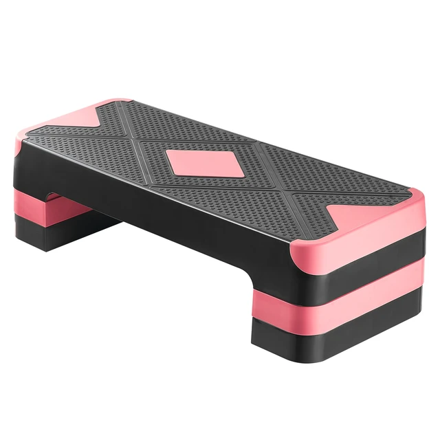 Alt view image 9 of 9 - Aerobic Exercise Step Platform, 28-Inch Workout Aerobic Stepper, Height Adjustable Fitness Training Step Deck Trainer with 4 Risers, Non-Slip Surface Bench for Home Gym Cardio Strength, Red