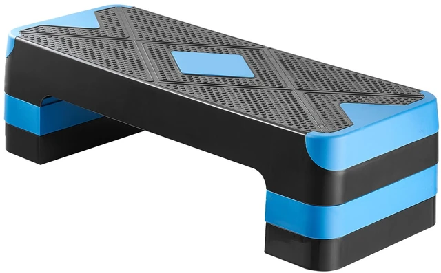 Alt view image 8 of 8 - Aerobic Exercise Step Platform, 28-Inch Workout Aerobic Stepper, Height Adjustable Fitness Training Step Deck Trainer with 4 Risers, Non-Slip Surface Bench for Home Gym Cardio Strength, Blue