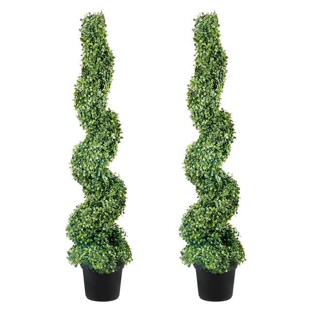 Alt view image 8 of 8 - 2 pcs. Artificial Boxwood Tower Topiary Spiral Artificial Plant 122cm high Decorative Plant Green Plastic PE Iron Topiary Plants incl. 10 pcs. Replacement Leaves