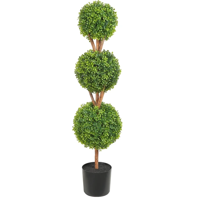 Alt view image 15 of 15 - Artificial Topiaries Boxwood Trees, 48 inch Tall (2 Pieces), 3 Ball-Shape Faux Topiaries Plant with Planters, Green Feaux Plant w/ Replaceable Leaves & Port for Decorative Indoor/Outdoor/Garden