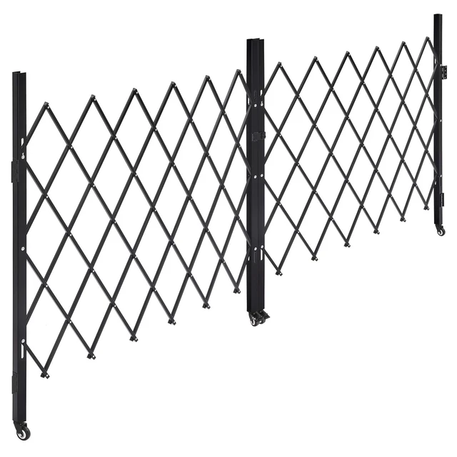 Alt view image 9 of 9 - Double Folding Security Gate, Lockable Scissor Gate with 360° Swivel Casters, Outdoor Barricade Steel Retractable Gates, for Entry Security, Garage, Warehouse & Pool, 125.98 x 63.19 in (W x H)