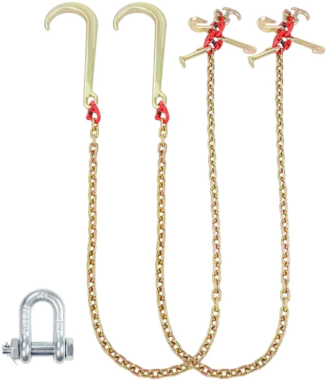 Alt view image 9 of 9 - J Hook Chain, 2PCS 5/16" x 6' G80 15" Long Shank J Hook Tow Chain with RTJ Cluster Hook & Grab Hook, 5400 lbs Working Load, Heavy Duty Transport Truck Chain for Wrecker Recovery Trailer Towing