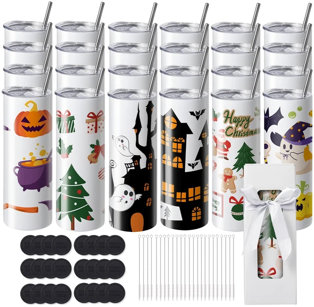 Alt view image 15 of 15 - 24 Pack Sublimation Tumblers 20oz Skinny Straight, Stainless Steel Sublimation Tumblers Blank, Stainless Steel Double Wall Tumbler for Heat Transfer Customized Gifts with Lid and Straw, Gift Box