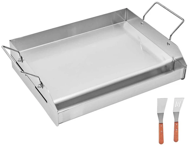 Alt view image 15 of 15 - Stainless Steel Griddle, 17x13 inch Universal Flat Top Rectangular Plate, Gas Grill Griddle for BBQ Grill, Teppanyaki, Portable Family Cookware with Handle, for Camping Tailgating Party
