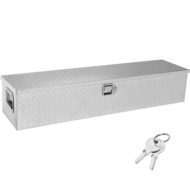 Alt view image 15 of 15 - Heavy Duty Aluminum Truck Bed Tool Box, Diamond Plate Tool Box with Side Handle and Lock Keys, Storage Tool Box Chest Box Organizer for Pickup, Truck Bed, RV, Trailer, 48"x15"x15", Silver