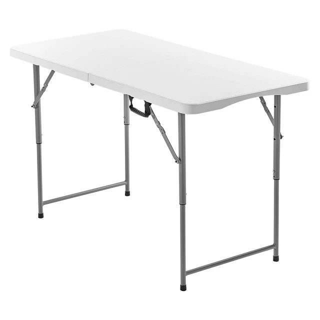 Alt view image 8 of 8 - Folding Table, 4 Ft Heavy Duty Portable Fold-in-Half Utility Table, Indoor Outdoor Plastic Rectangle Table with Adjustable Height and Built in Handle, for Party, Dining, Picnic, Camping, White