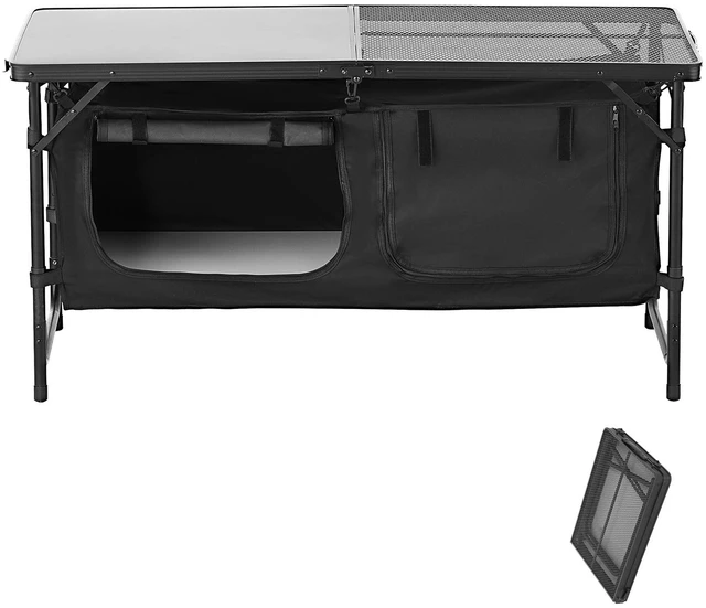 Alt view image 8 of 8 - Camping Kitchen Table, Folding Outdoor Cooking Table, 3 Adjustable Heights, Aluminum Lightweight Portable Cook Station with Storage Organizer, Carry Handle, for BBQ Party Picnic RV Travel, Black