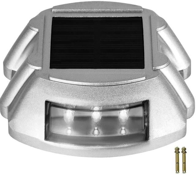Alt view image 8 of 8 - Driveway Lights 24-Pack Solar Driveway Lights Bright White with Screw Solar Deck Lights Outdoor Waterproof Wireless Dock Lights 6 LEDs for Path Warning Garden Walkway Sidewalk Steps