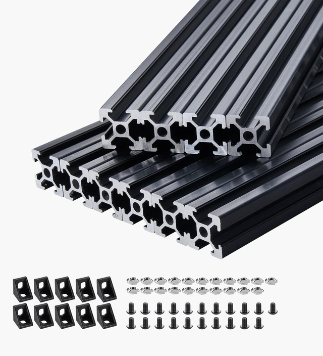 Alt view image 9 of 9 - 10PCS 59 in (1500 mm) T Slot 2020 Aluminum Extrusion Profile, European Standard Anodized Linear Rail, High-Strength Extruded Aluminum Rail for 3D Printer, CNC Machine DIY, Laser Engraving, Black