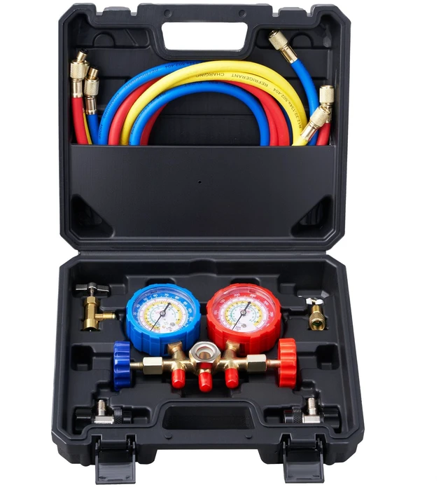 Alt view image 16 of 16 - AC Gauge Set - 3 Way AC Manifold Gauge Set for R134A R22 R12 R502 Refrigerant, Freon Gauges with 5ft Hoses, Couplers, Can Tap Works on Car Auto Freon Charging and Evacuation