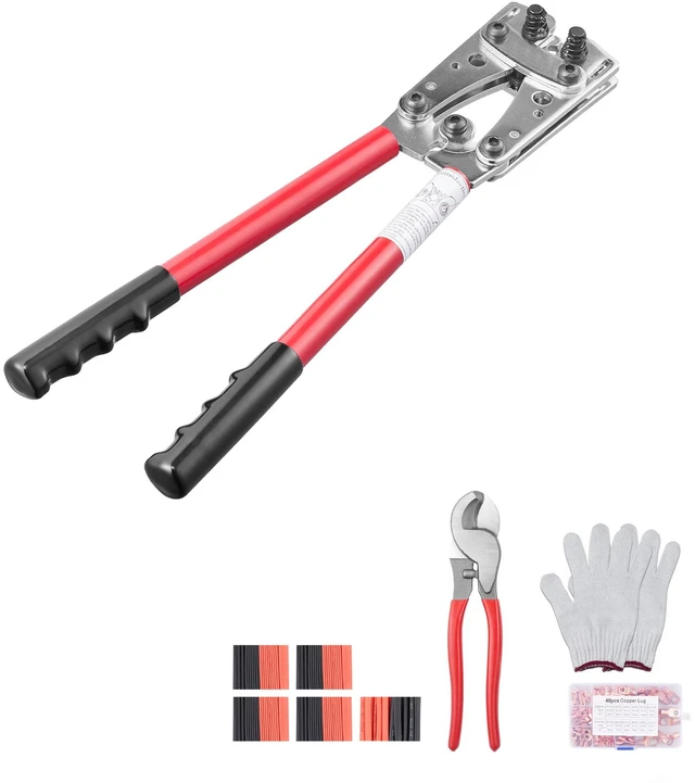 Alt view image 15 of 15 - VEVOR Crimping Tool, AWG10-1/0 Copper And Aluminum Terminal Battery Lug Crimper, 6 Wire Sizes Crimping Die, with a Cutting Pliers, Gloves, 95pcs Copper Ring Connectors, and 100pcs Heat Shrink Tubes