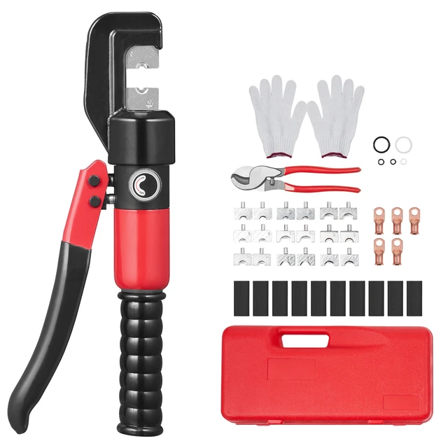 Alt view image 9 of 9 - Hydraulic Crimping Tool with 9 Sets of Dies AWG12-2/0 Copper And Aluminum Terminal Battery Lug Crimper, with a Cutting Pliers, Gloves, 5pcs Copper Ring Connectors, 8pcs Heat Shrink Sleeves