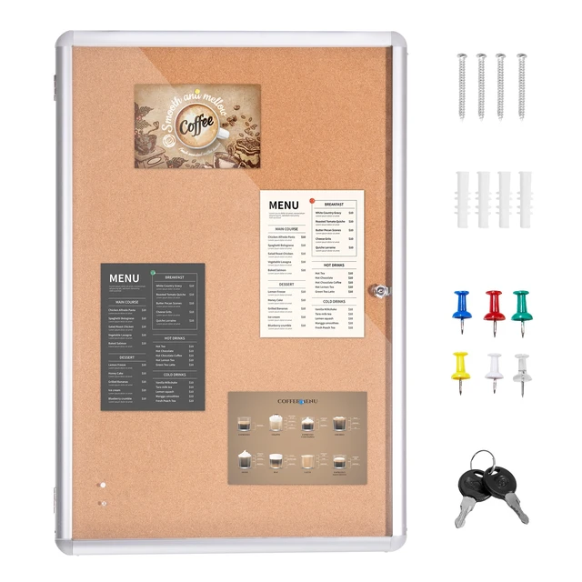 Alt view image 8 of 8 - 36"x24" Enclosed Cork Board with Aluminum Frame Lockable Bulletin Board with Acrylic Door & 2 Keys Weather-Resistant Wall Display Case for School, Home, Office