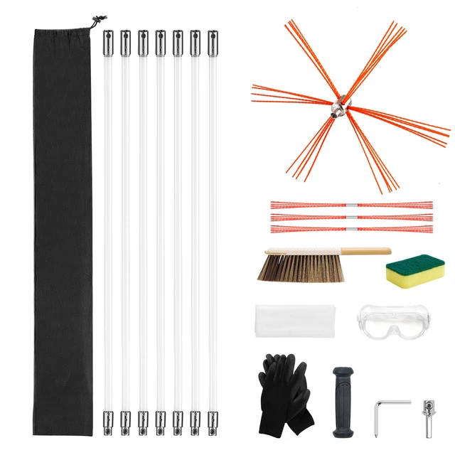 Alt view image 8 of 8 - VEVOR Chimney Sweep Kit, 23 ft Maximum Extendable Length Chimney Brush, Chimneys Cleaning Kit with Bristle Replacements & Goggles, 90° Bendable Fireplace Cleaning Tool, for Square, Rectangle Chimneys