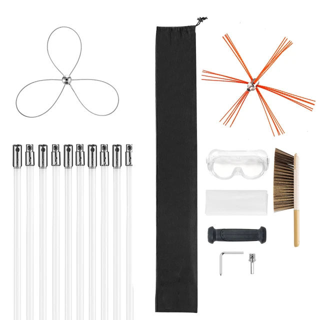 Alt view image 9 of 9 - Chimney Sweep Kit, 33 ft Maximum Extendable Length Chimney Brush, Chimney Cleaner Sweeper with Dual Brush Heads, Brush & Goggles, Fireplace Cleaning Tool for Square, Rectangle, Arch Chimneys