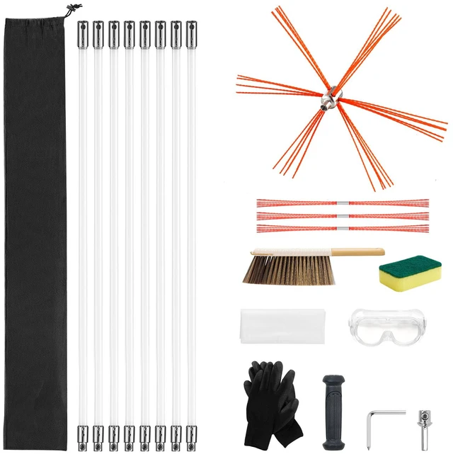 Alt view image 9 of 9 - Chimney Sweep Kit, 26 ft Maximum Extendable Length Chimney Brush, Chimneys Cleaning Kit with Bristle Replacements & Goggles, 90° Bendable Fireplace Cleaning Tool, for Square, Rectangle Chimneys