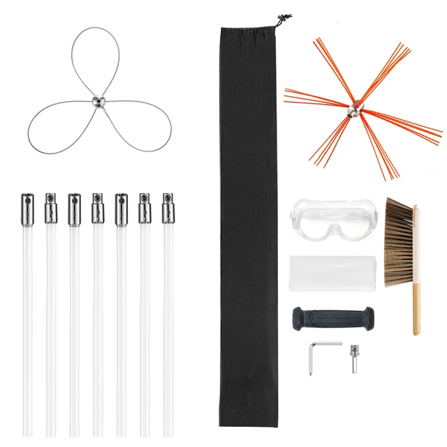 Alt view image 9 of 9 - Chimney Sweep Kit, 23 ft Maximum Extendable Length Chimney Brush, Chimney Cleaner Sweeper with Dual Brush Heads, Brush & Goggles, Fireplace Cleaning Tool for Square, Rectangle, Arch Chimneys