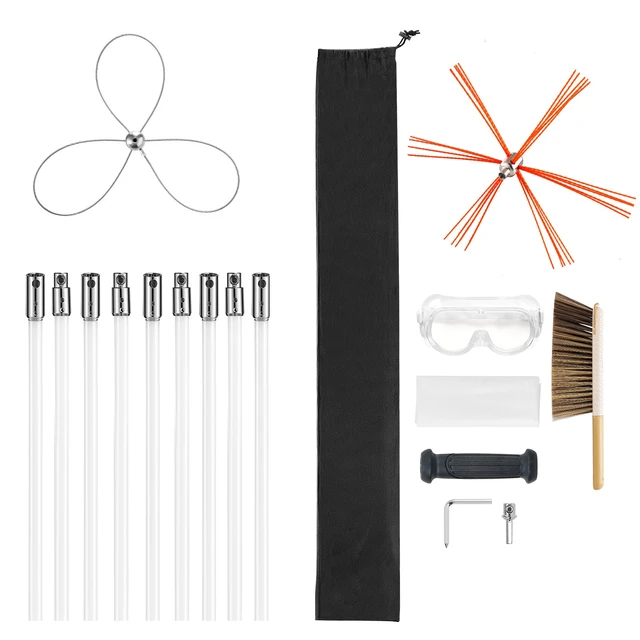 Alt view image 9 of 9 - Chimney Sweep Kit, 30 ft Maximum Extendable Length Chimney Brush, Chimney Cleaner Sweeper with Dual Brush Heads, Brush & Goggles, Fireplace Cleaning Tool for Square, Rectangle, Arch Chimneys