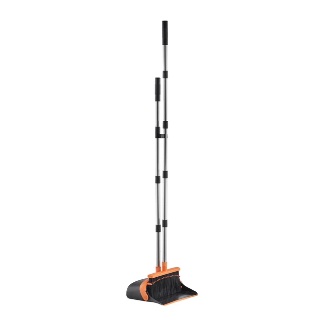 Alt view image 8 of 8 - Broom and Dustpan Set, Heavy Duty Dustpan and Broom Combo with Self-Cleaning Teeth, Metal Upright Standing Dust Pan with Long Handle, Ideal for Home, Restaurant, Office, Dorm, Black+Orange