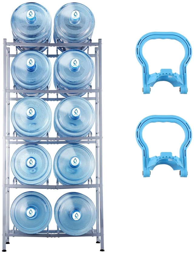 Alt view image 8 of 8 - VEVOR 5-Tier Water Jug Holder Double Row Water Jug Rack 10 Bottles Silver Gray