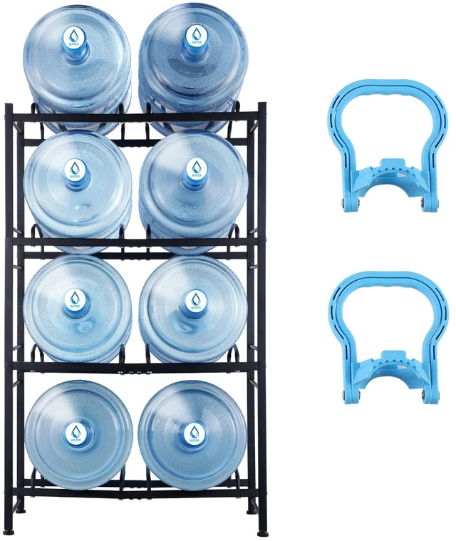 Alt view image 10 of 10 - VEVOR 4 Tiers Water Jug Holder Double Row Water Bottle Rack for 8 Bottles Black
