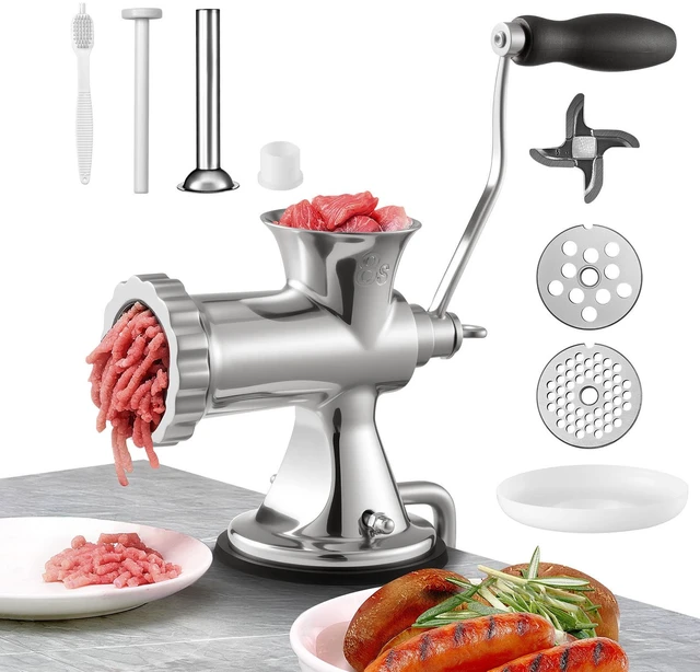 Alt view image 8 of 8 - VEVOR Manual Meat Grinder, 304 Stainless Steel Hand Meat Grinder with Suction Cup + Steel Table Clamp, Meat Mincer Sausage Maker & 2 Cutting Plates, Sausage Tube, Grinding Head for Beef Pepper Cookie