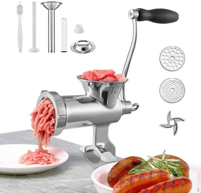 Alt view image 15 of 15 - VEVOR Manual Meat Grinder, 304 Stainless Steel Hand Meat Grinder with Steel Table Clamp, Meat Mincer Sausage Maker & 2 Cutting Plates, Cookie Attachment, Sausage Tube for Beef Pepper Mushroom Cookie